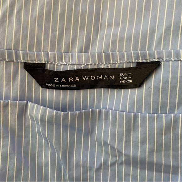 Zara Woman Off Shoulder Pinstripe Embroidered Floral Dress Tunic Medium Blue Red - Picture 12 of 14